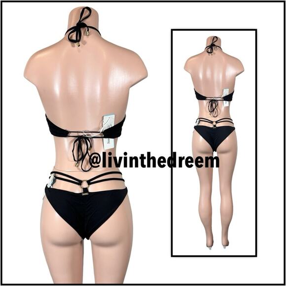 Beach Bunny Gunpowder and Lace High Neck bikini top L & Skimpy Bottoms M $289 - Picture 8 of 15